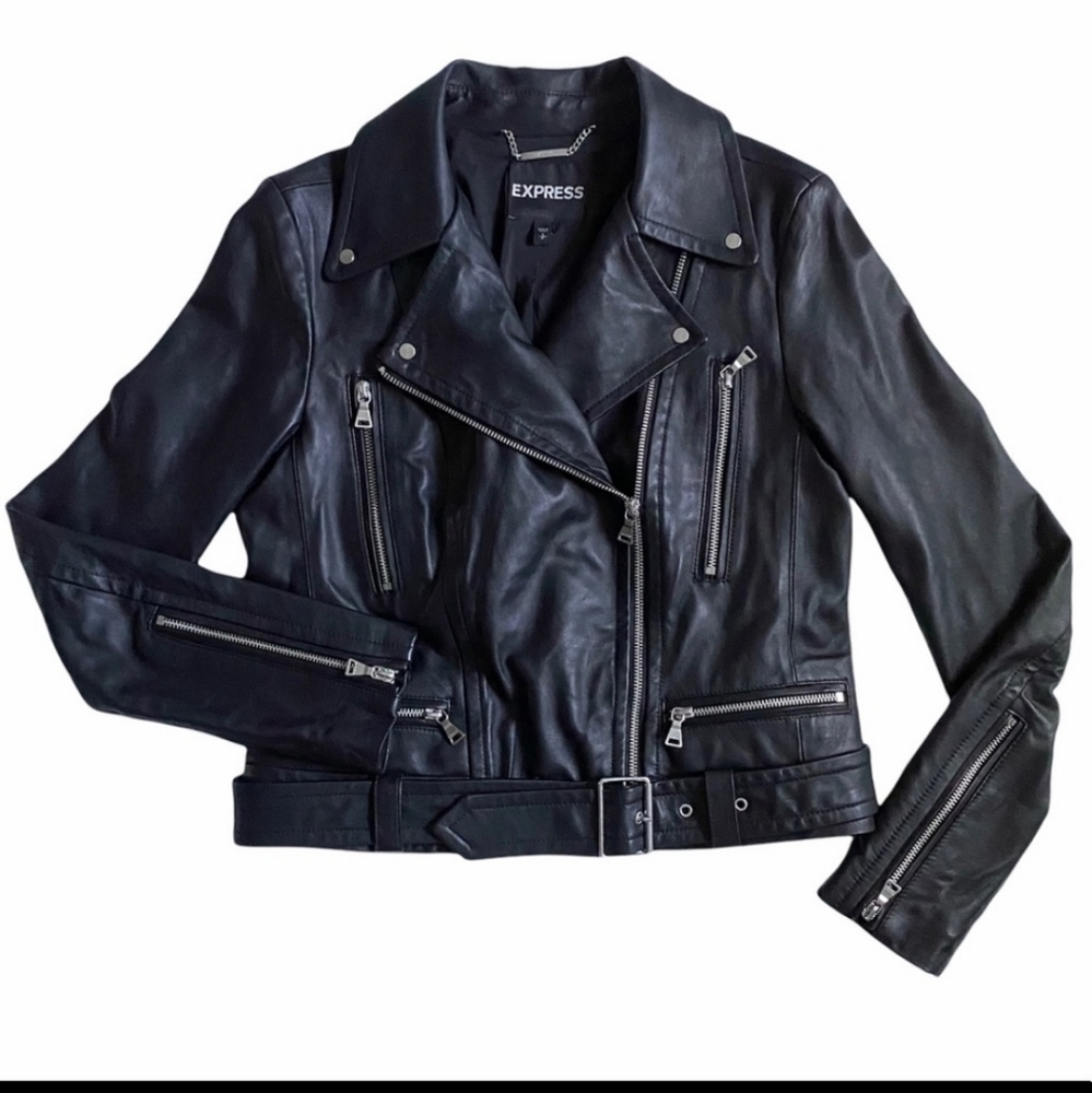 Express black genuine leather moto jacket